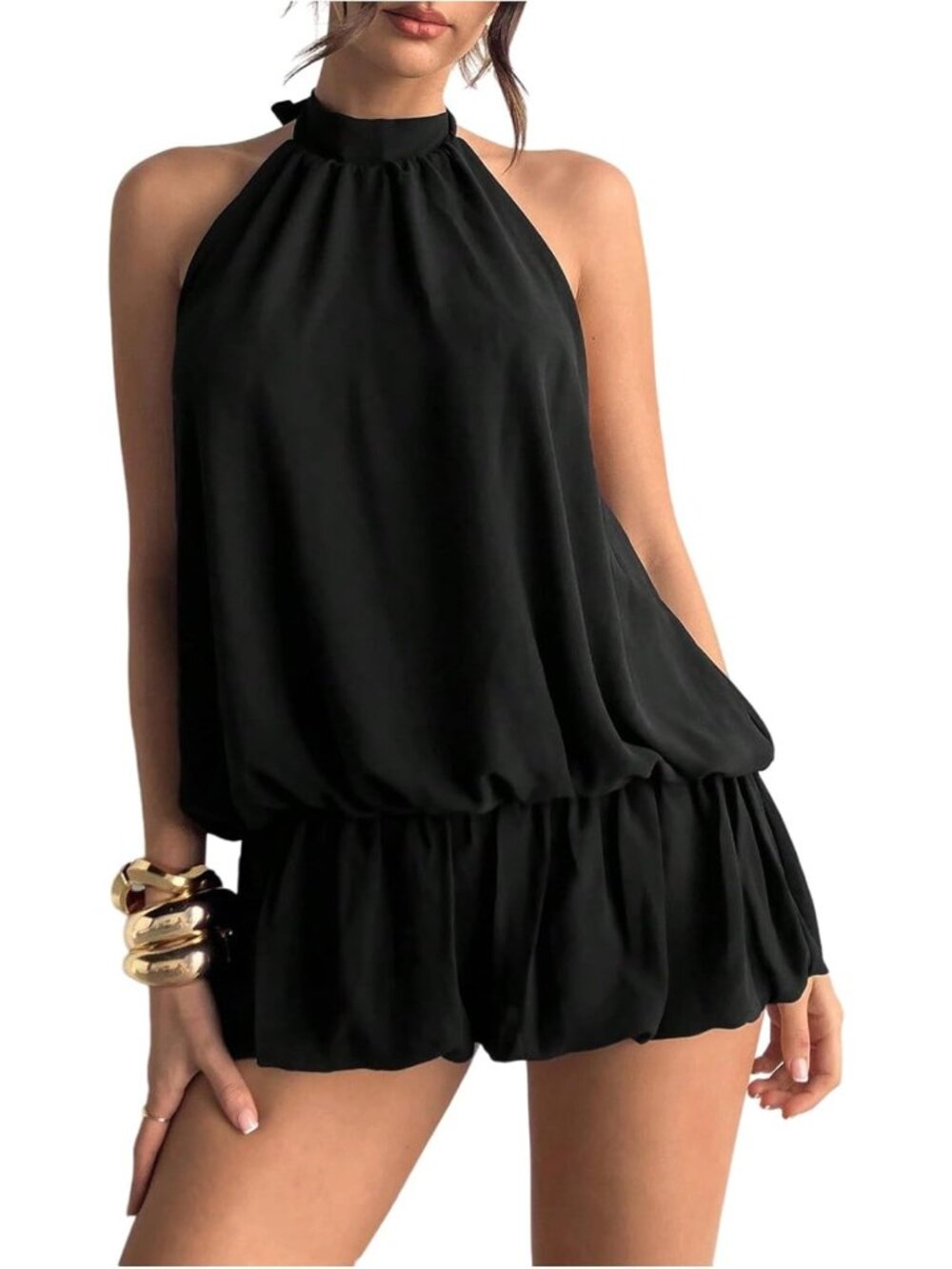 Chic Backless Sleeveless Ruffle Bubble Hem Mini Dress - Mesh Halter Style
